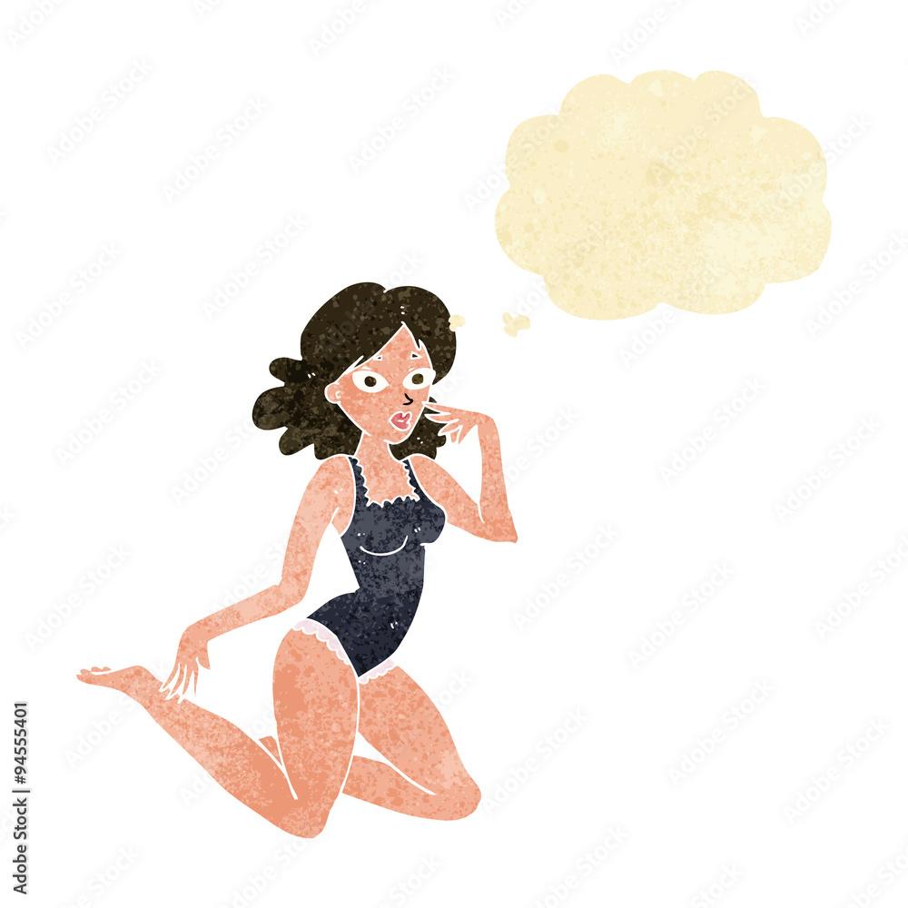 cartoon woman in lingerie with thought bubble cartoon woman in lingerie with thought bubble