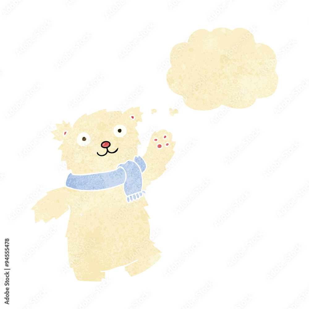 cartoon teddy bear wearing scarf with thought bubble cartoon teddy bear wearing scarf with thought bubble