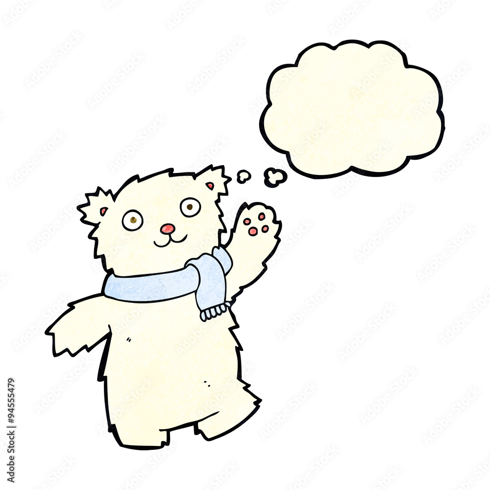 cartoon teddy bear wearing scarf with thought bubble cartoon teddy bear wearing scarf with thought bubble