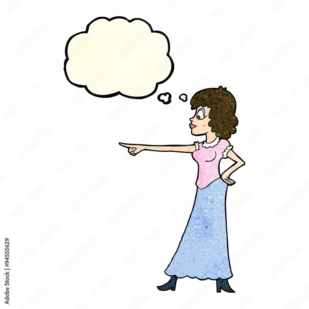 cartoon woman pointing finger with thought bubble cartoon woman pointing finger with thought bubble