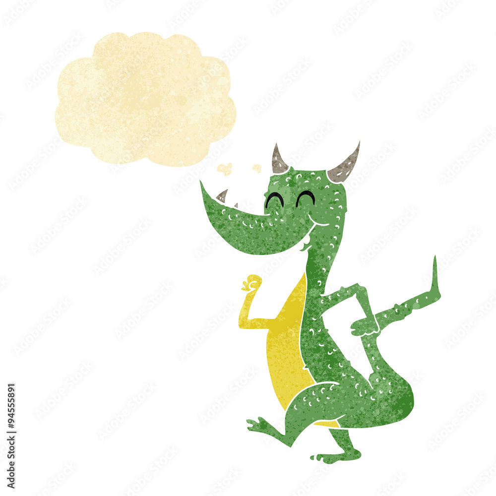 Fototapeta premium cartoon happy dragon with thought bubble
