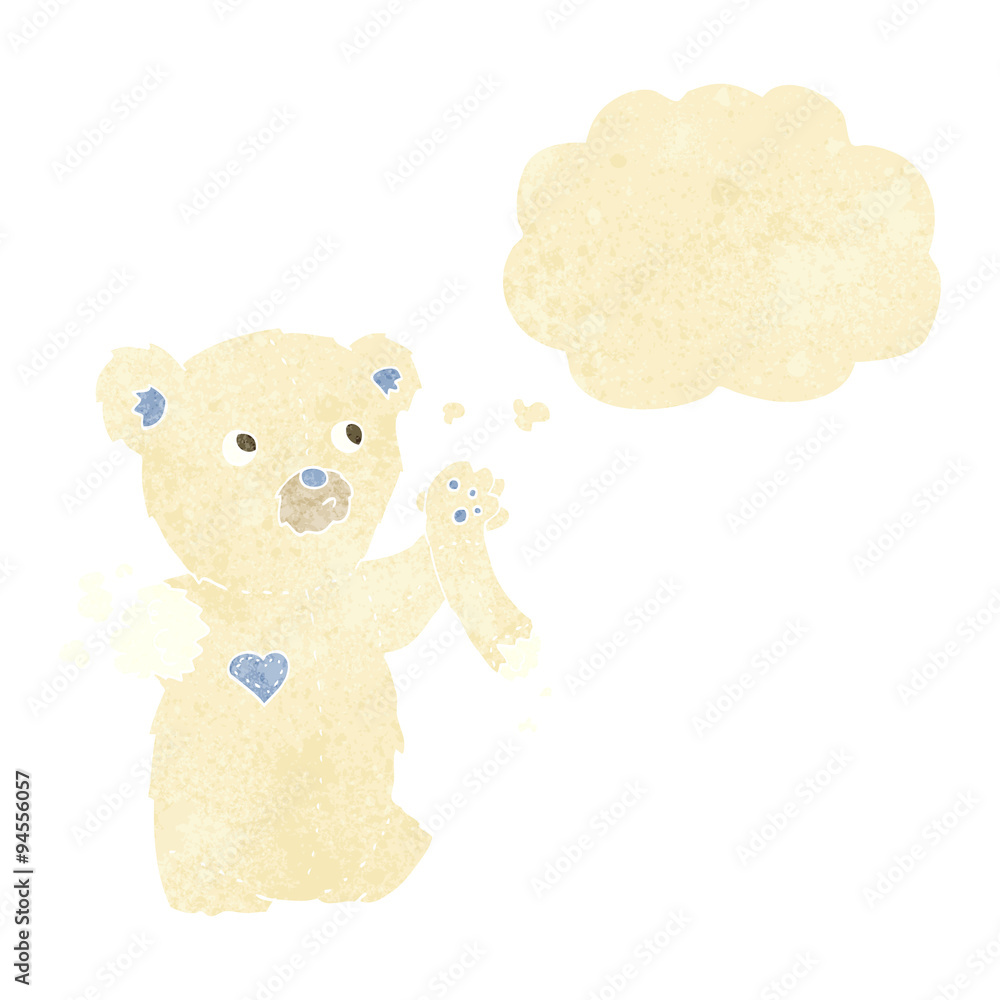 cartoon teddy polar bear with torn arm with thought bubble cartoon teddy polar bear with torn arm with thought bubble
