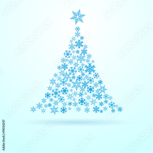 Vector abstract winter. Christmas tree with ice crystals