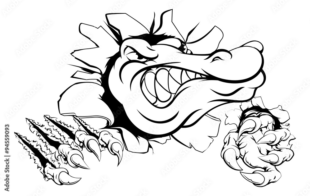 Crocodile or alligator smashing through wall Crocodile or alligator smashing through wall