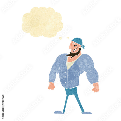cartoon manly sailor man with thought bubble