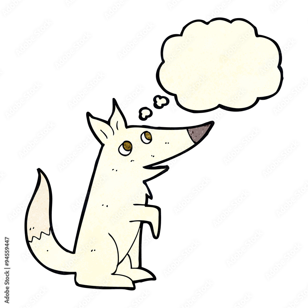 cartoon wolf cub with thought bubble