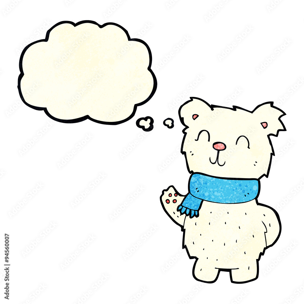 cartoon waving polar bear with thought bubble cartoon waving polar bear with thought bubble