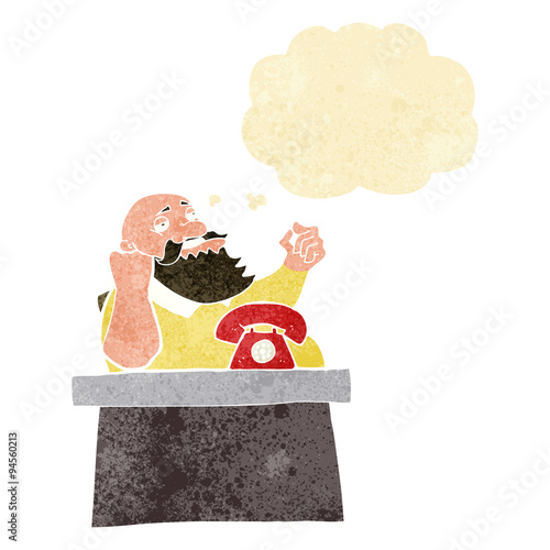 cartoon arrogant boss man with thought bubble