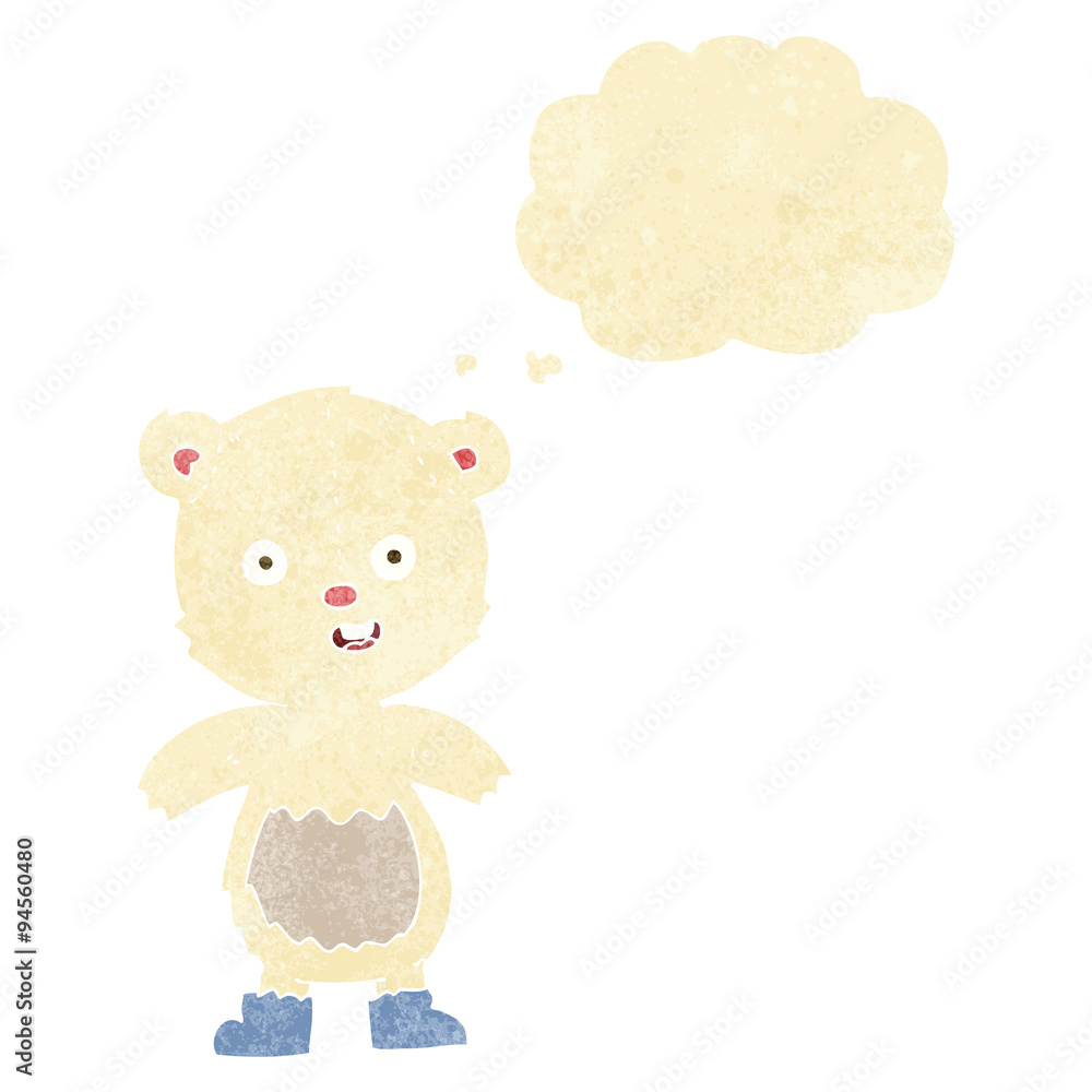 Fototapeta premium cartoon happy teddy bear in boots with thought bubble