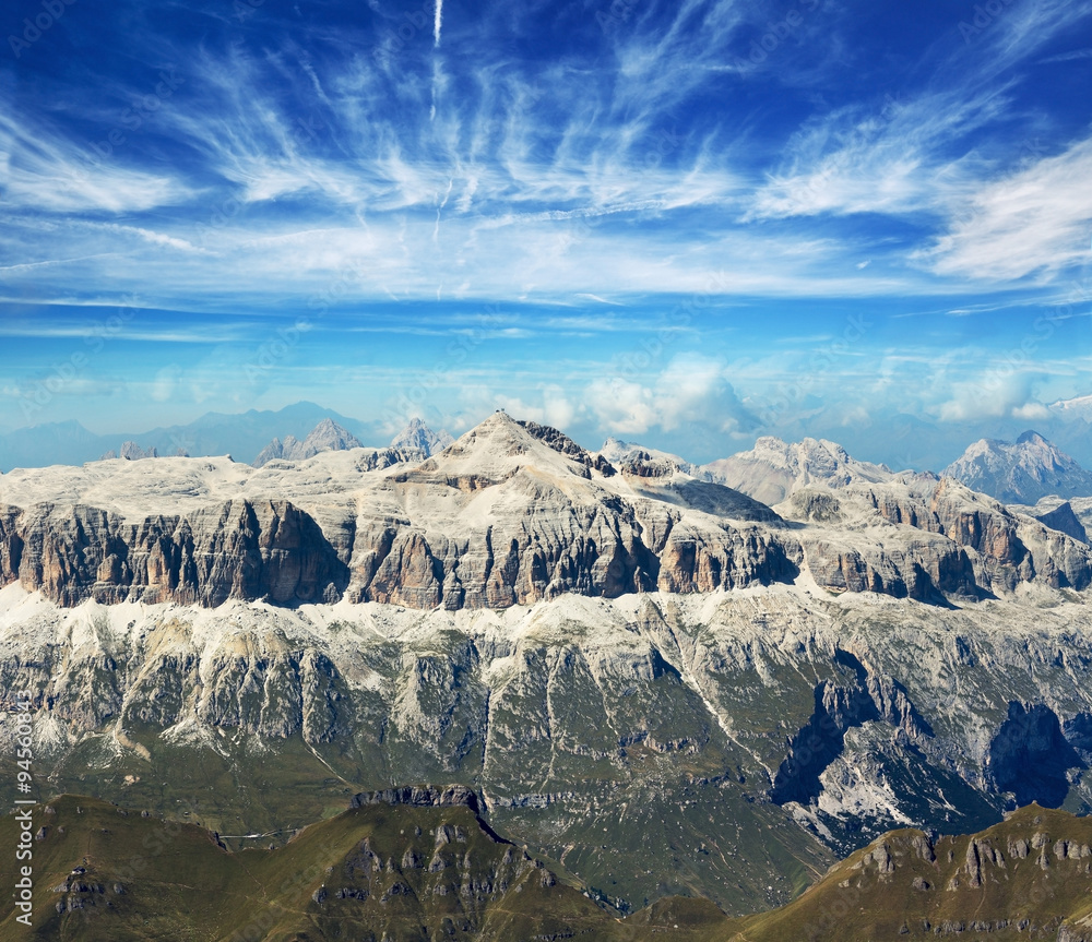 view of the italian alps under a blue sky