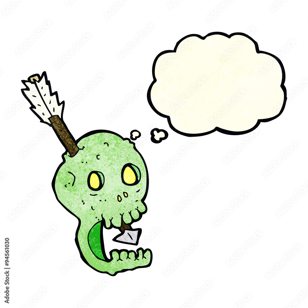 funny cartoon skull and arrow with thought bubble funny cartoon skull and arrow with thought bubble
