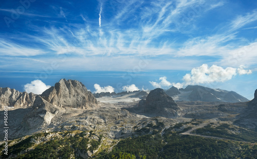 Fototapeta Naklejka Na Ścianę i Meble -  aerial view of the italian dolomites under a blue sky