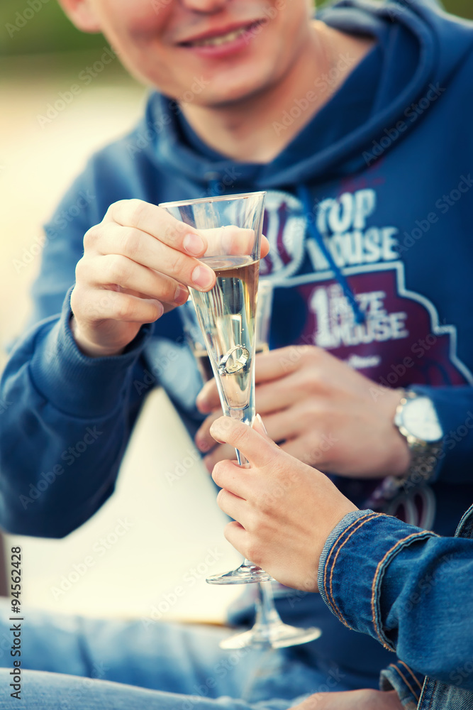 engagement ring in a glass of champagne