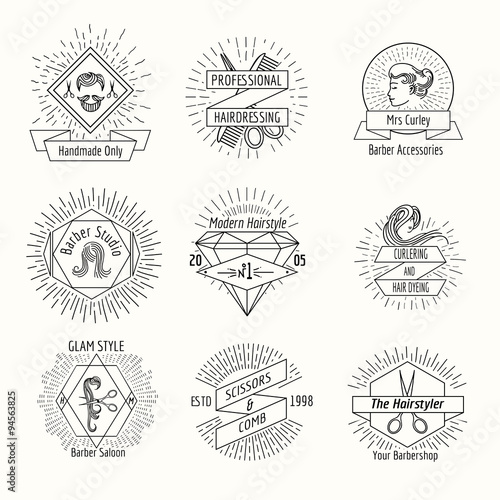 Hairdressing salon logo set in vintage hipster style