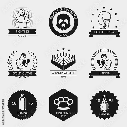 Fighting and boxing black logo set