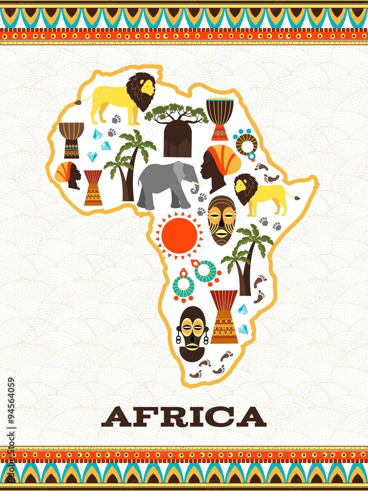 Africa map with african icons
