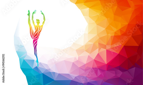 Creative silhouette of gymnastic girl on multicolor back