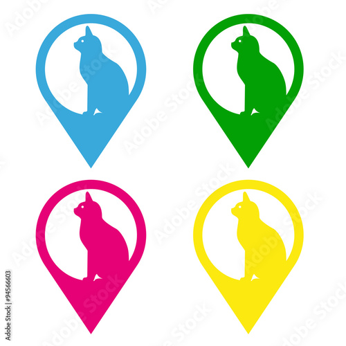 Icono plano punteros con gato varios colores