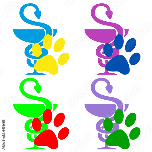 Icono plano simbolo farmacia con huella de gato #1