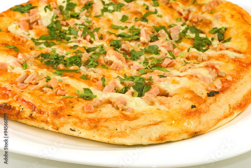 Isolated image of delicious pizza closeup