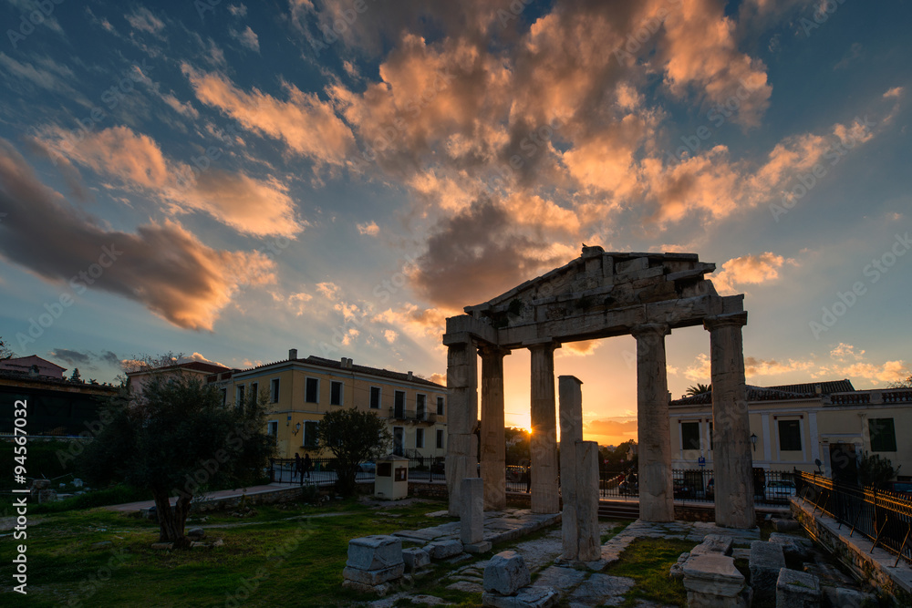 Sunset at Ancient Roman Market Monastiraki Greece