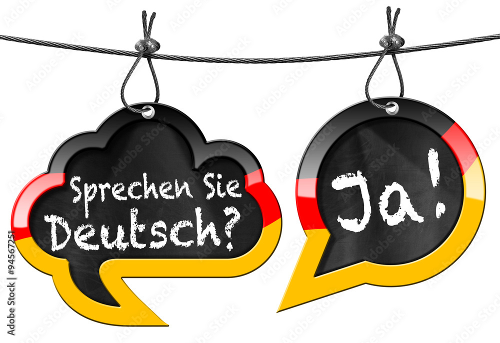 Sprechen Sie Deutsch Speech Bubbles / Two speech bubbles with German flag and text Sprechen
