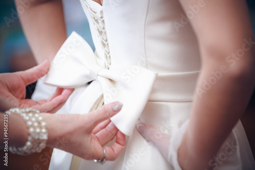 Detail of bridal dress from back