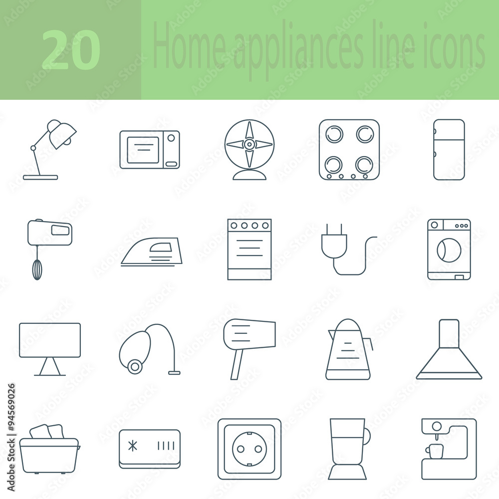 Fototapeta premium line icon collection household