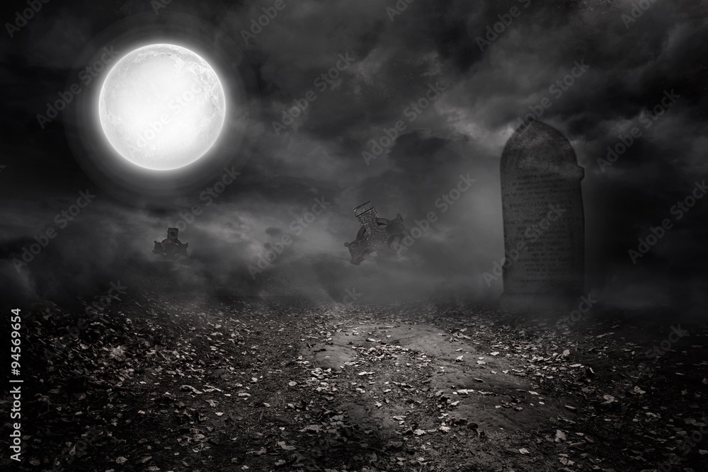 Obraz premium Graveyard under the full moon