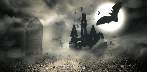 Bats flying to draculas castle