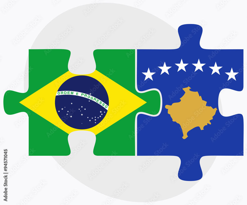 Fototapeta premium Brazil and Kosovo Flags