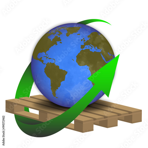 Planeta tierra sobre europalet con flecha