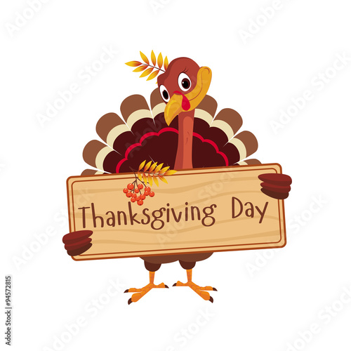 Turkey Holding a Board with Greeting on Thanksgiving, Vector 