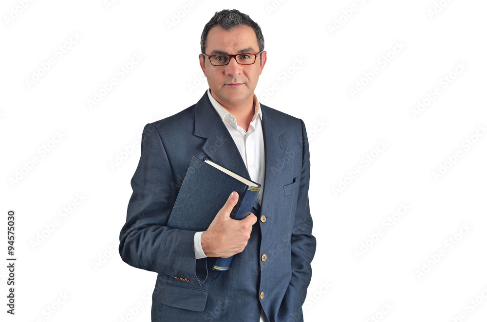 Businessman holding a book isolated on white background Businessman holding a book isolated on white background