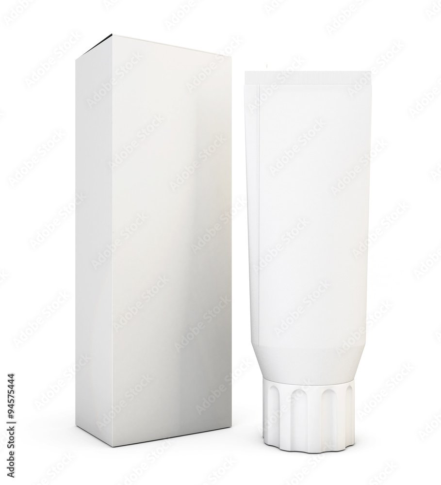 Blank tube for cream or toothpaste with box. 3d. Blank tube for cream or toothpaste with box. 3d.