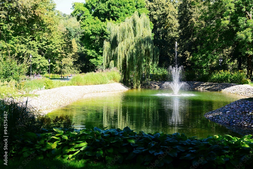 Fountain in Vilnius town Bernardinu garden on autumn