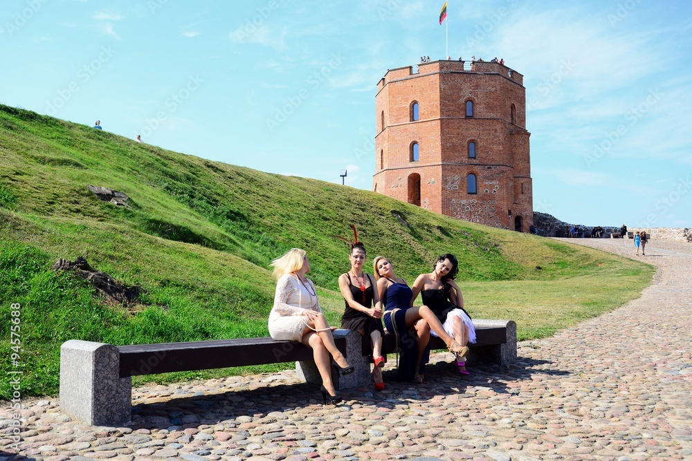 Beautiful girls in Vilnius town Gediminas castle hill
