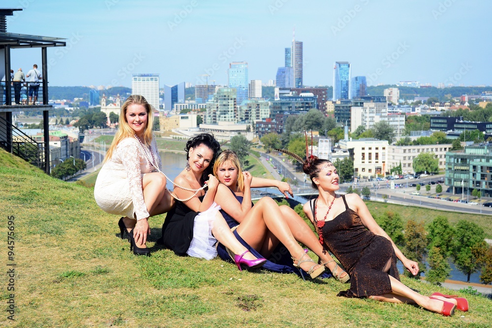 Beautiful girls in Vilnius town Gediminas castle hill
