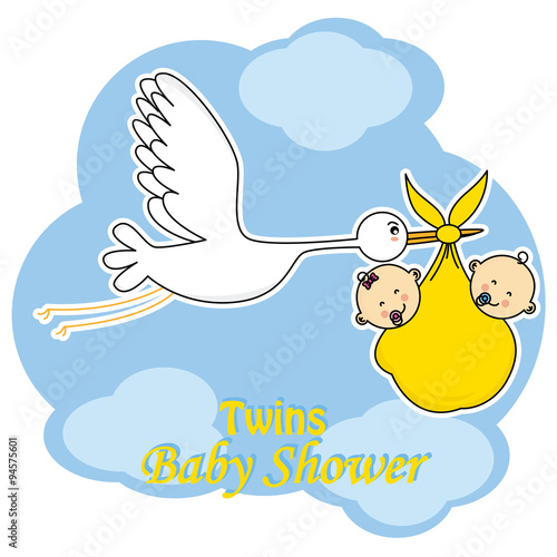 Twins baby shower. Stork with twins