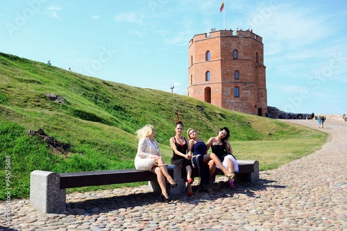 Obraz na płótnie Beautiful girls in Vilnius town Gediminas castle hill w salonie
