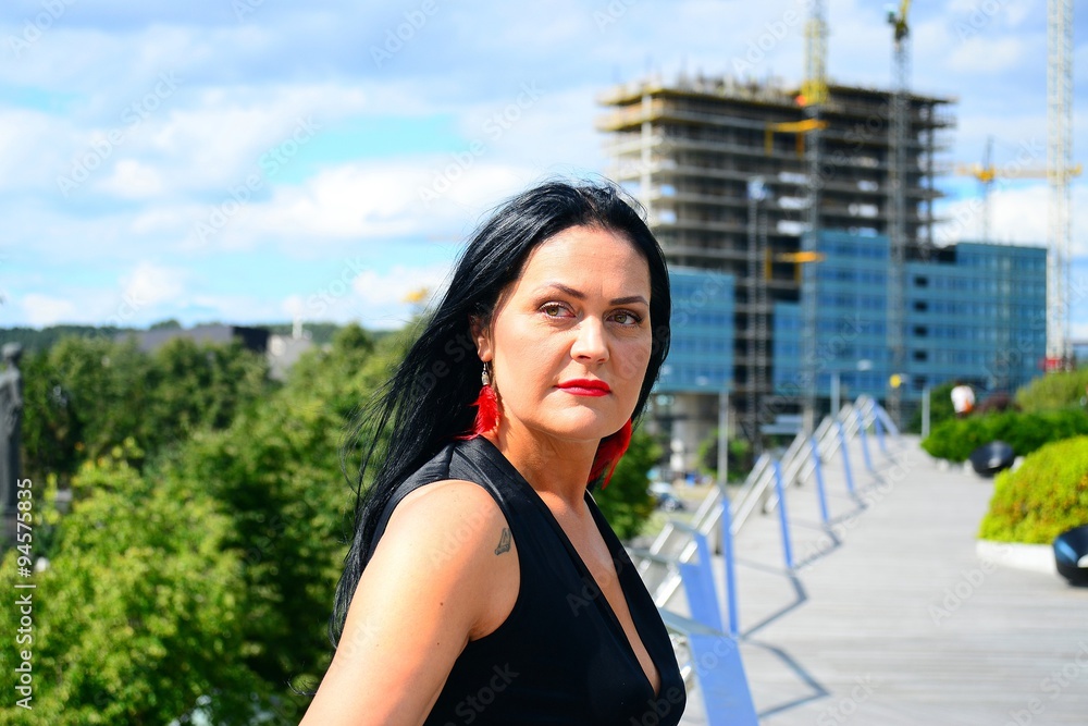 Woman in black in the Vilnius city
