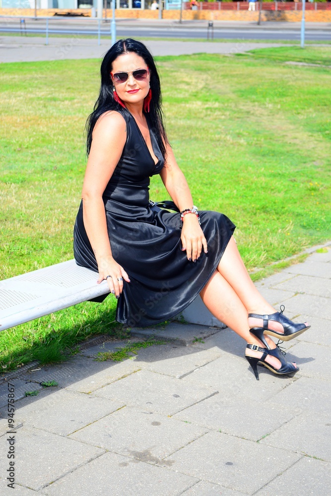 Woman in black in the Vilnius city
