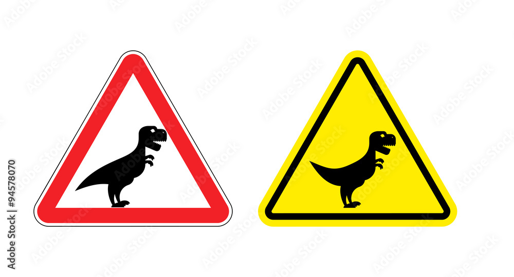 Attention of Tyrannosaurus. Danger sign. Cautious spending t-Rex Attention of Tyrannosaurus. Danger sign. Cautious spending t-Rex