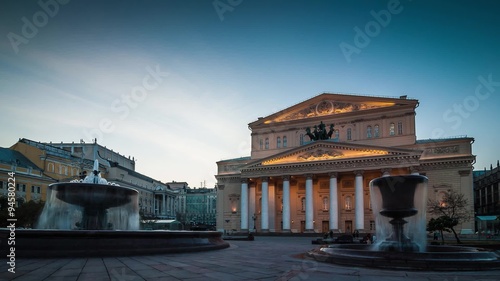 Evening view of the Bolshoy Theatre in Moscow, Russia. Timelapse 1080p.