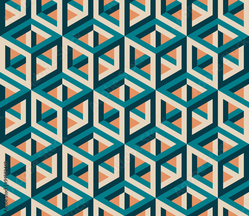 Vector Seamless Isometric Hexagonal Cube Structure  Vintage Pattern