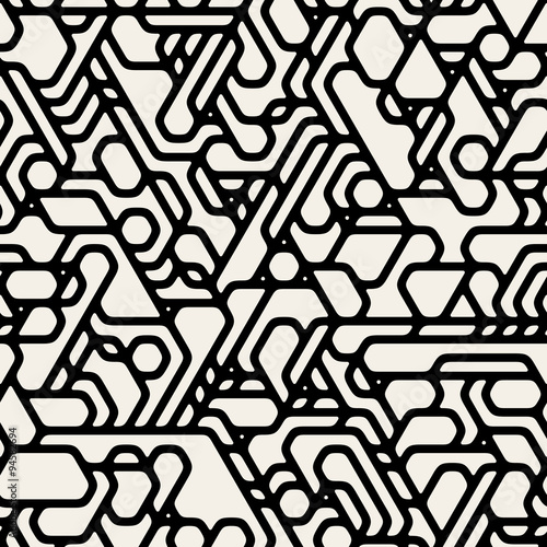 Vector Seamless Black And White Futuristic Techno Alien Pattern