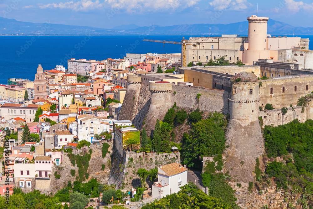 Landscape of old town Gaeta with ancient castle