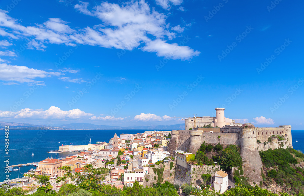 Landscape of Gaeta town with fortress, Italy