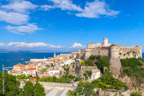 Landscape of old town Gaeta with castle, Italy
