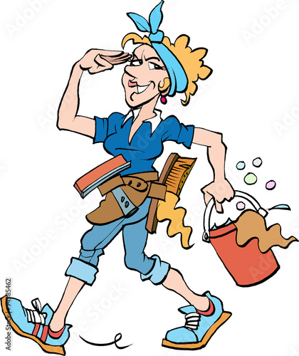 Vector cartoon illustration of a Cleaning lady at work